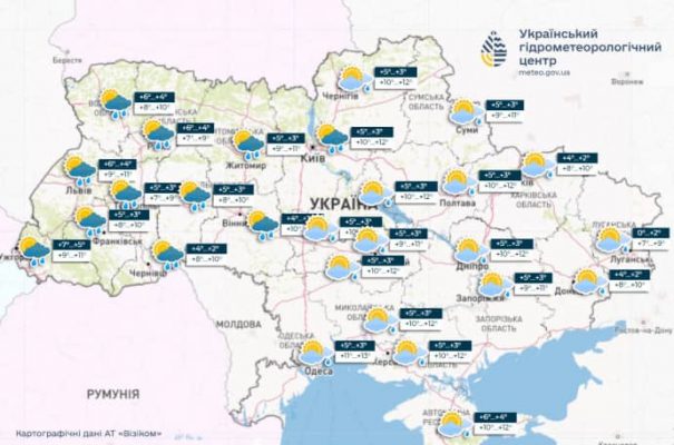 В воскресенье в Украине тепло, но с дождем 