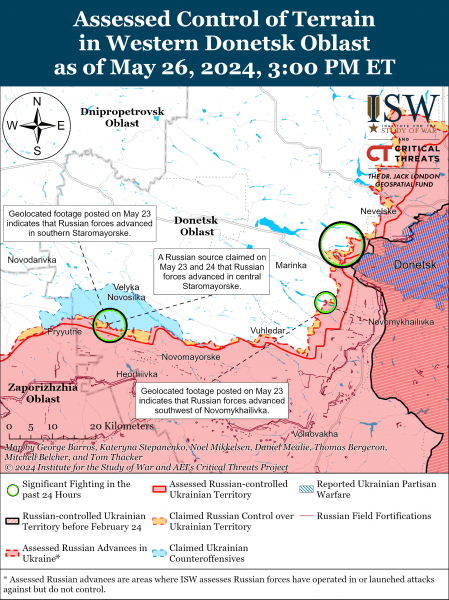 РФ штурмує Вовчанськ, а ЗСУ утримують Кринки та ще два острови: карти ISW