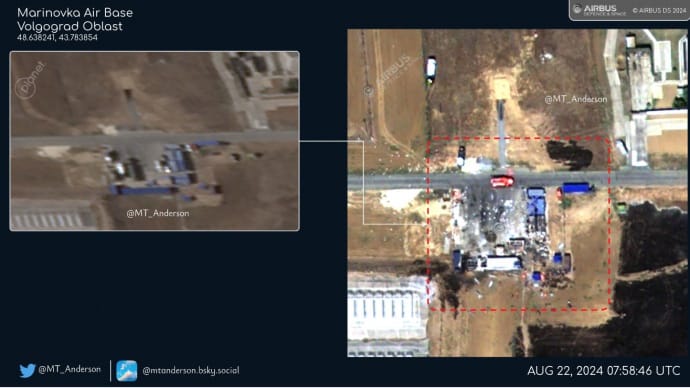 Появились спутниковые снимки аэродрома Мариновка, который атаковали беспилотники 4 Появились спутниковые снимки аэродрома Мариновка, который атаковали беспилотники