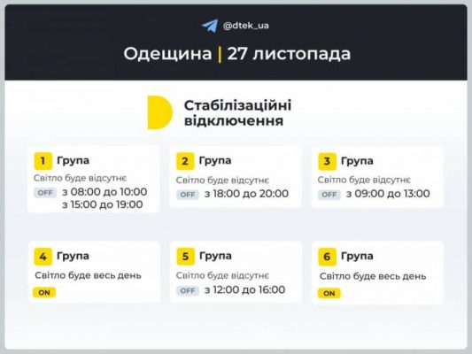 ДТЭК обнародовал подробный график отключения света в среду по трем областям 4 ДТЭК обнародовал подробный график отключения света в среду по трем областям