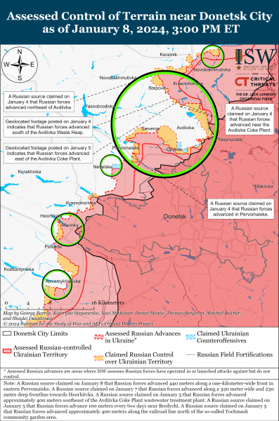 Російські війська трохи просунулися на захід від Донецька: карти ISW 3 Російські війська трохи просунулися на захід від Донецька: карти ISW