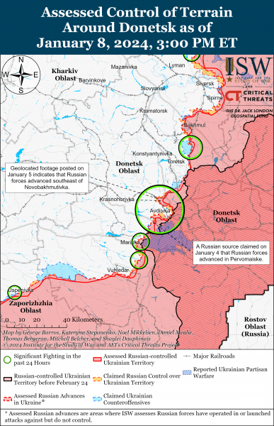 Російські війська трохи просунулися на захід від Донецька: карти ISW 4 Російські війська трохи просунулися на захід від Донецька: карти ISW