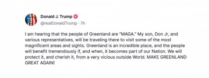 Трамп на фоне поездки сына в Гренландию заявил, что остров «выиграет» от присоединения к США 1 Трамп на фоне поездки сына в Гренландию заявил, что остров «выиграет» от присоединения к США