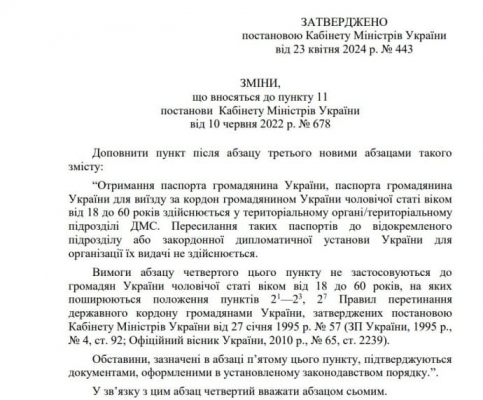 Украинские мужчины 18-60 лет не смогут получить паспорта за рубежом &ndash; постановление КМУ 
